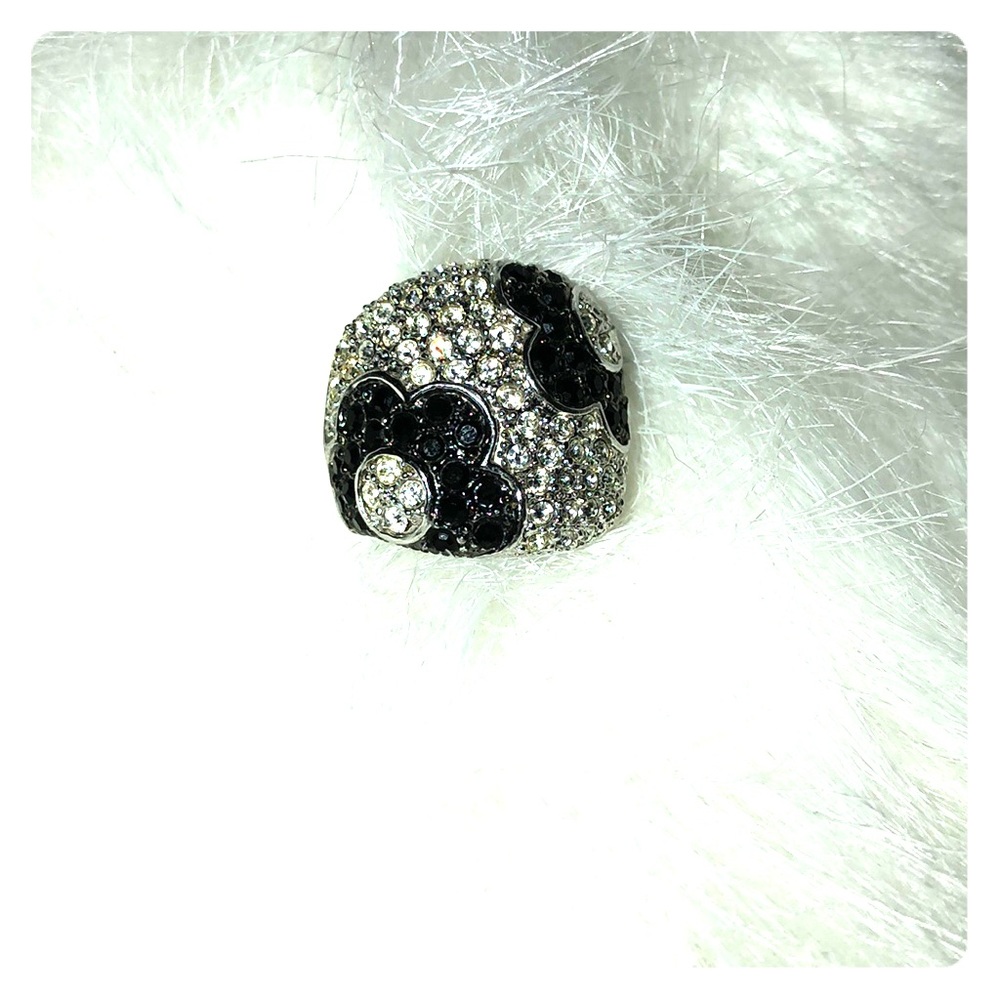 White and black CZ ring with sterling silver back